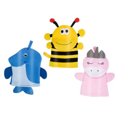 Healvian 3pcs Shower Mitt for Boys and Girls Bath Scrubber Cartoon Design for Cleaning Boys and Girls Bathroom