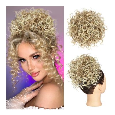 yanzhuen001 Bun Wig, Soft Clip-in Messy Hair Bun - Curly Updo Piece for Women,Messy Bun Wig(Platinum Highlights)