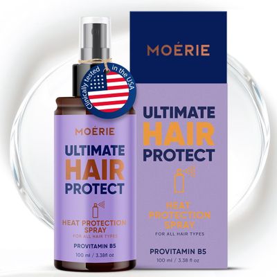 Moerie Hair Heat Protectant Spray  Thermal Protection Mist up to 450F  Lightweight Anti-Frizz Heat Protector for Flat Iron, Curling Iron & Blow Dryer  Safe for All Hair Types