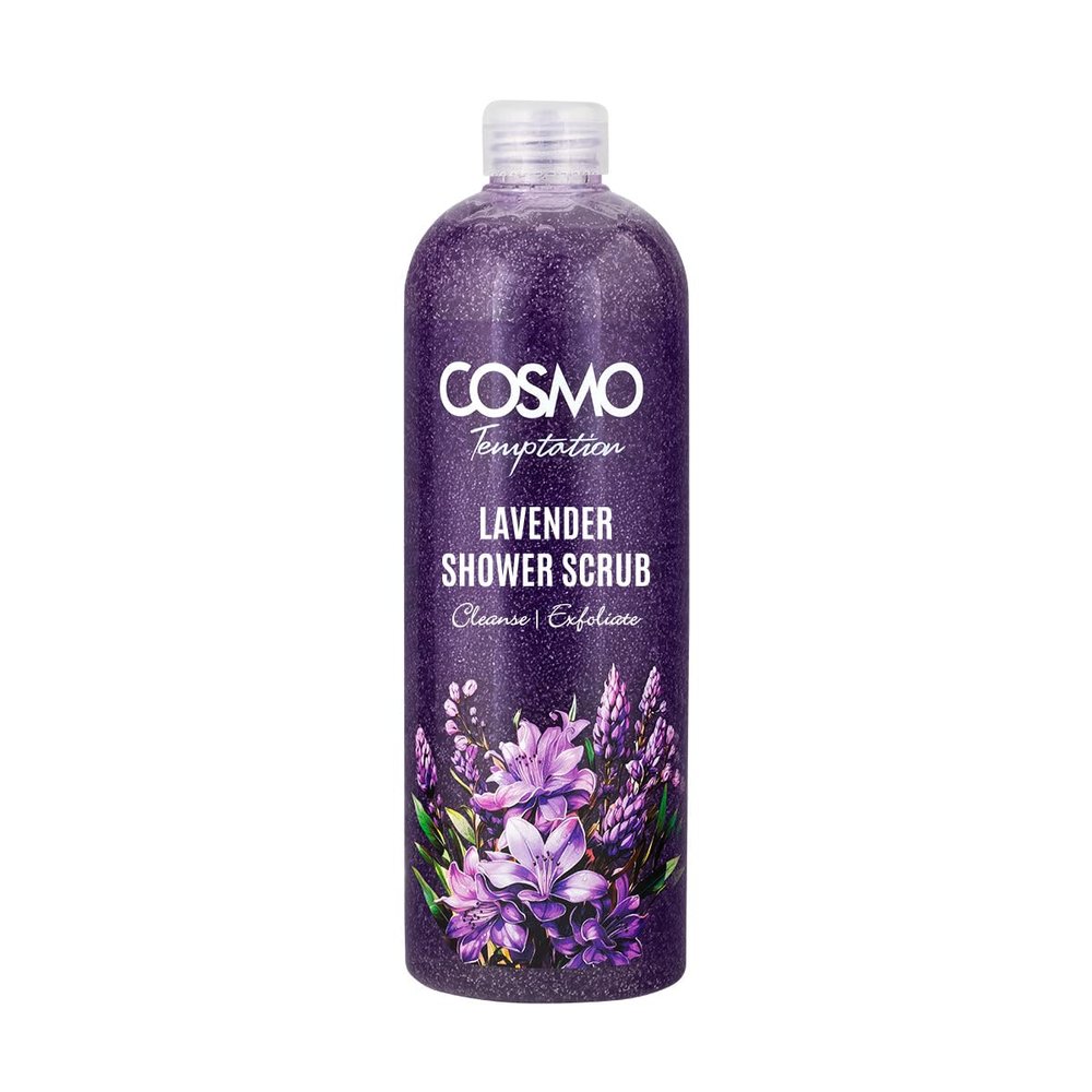 Cosmo Skin Care Temptation Lavender Shower Scrub 1000ml/33.81fl.oz, Body Cleansing, Skin Exfoliate, Remove Impurities & Dead Cells, Best Body Wash, Daily Use Shower Gel, All Skin Types