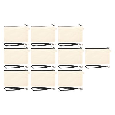 10PCS Creative Canvas Cosmetic Bag, Blank Makeup Bag with Black Lanyard, Portable Multipurpose Craft Bag for Travel, Pencil, Jewelry, Toy Storage (White)