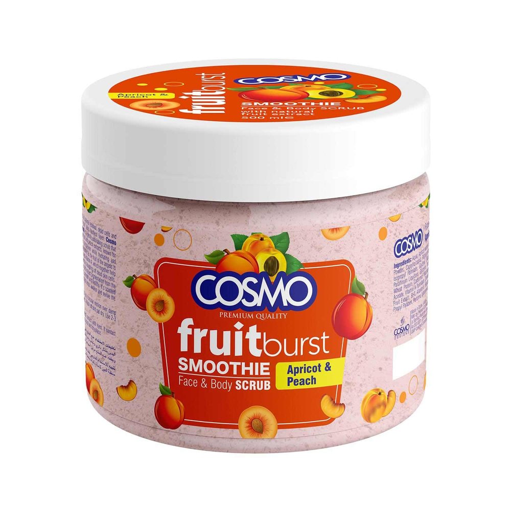 Cosmo Skin Care Premium Apricot & Peach Face & Body Scrub 500ml/16.9fl.oz, Smoothie, Rejuvenate Your Skin, Youthful Glow, Facial Scrub, Face & Body Wash, All Skin Types, For Men & Women