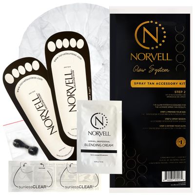 Norvell Spray Tan Accessory Kits Tanning Essentials Single-Use Kits with Spray Tan Feet Pads, Hair Nets, Nose Filters, Eye Protectors & Blending Cream (10 Single-Use Kits)