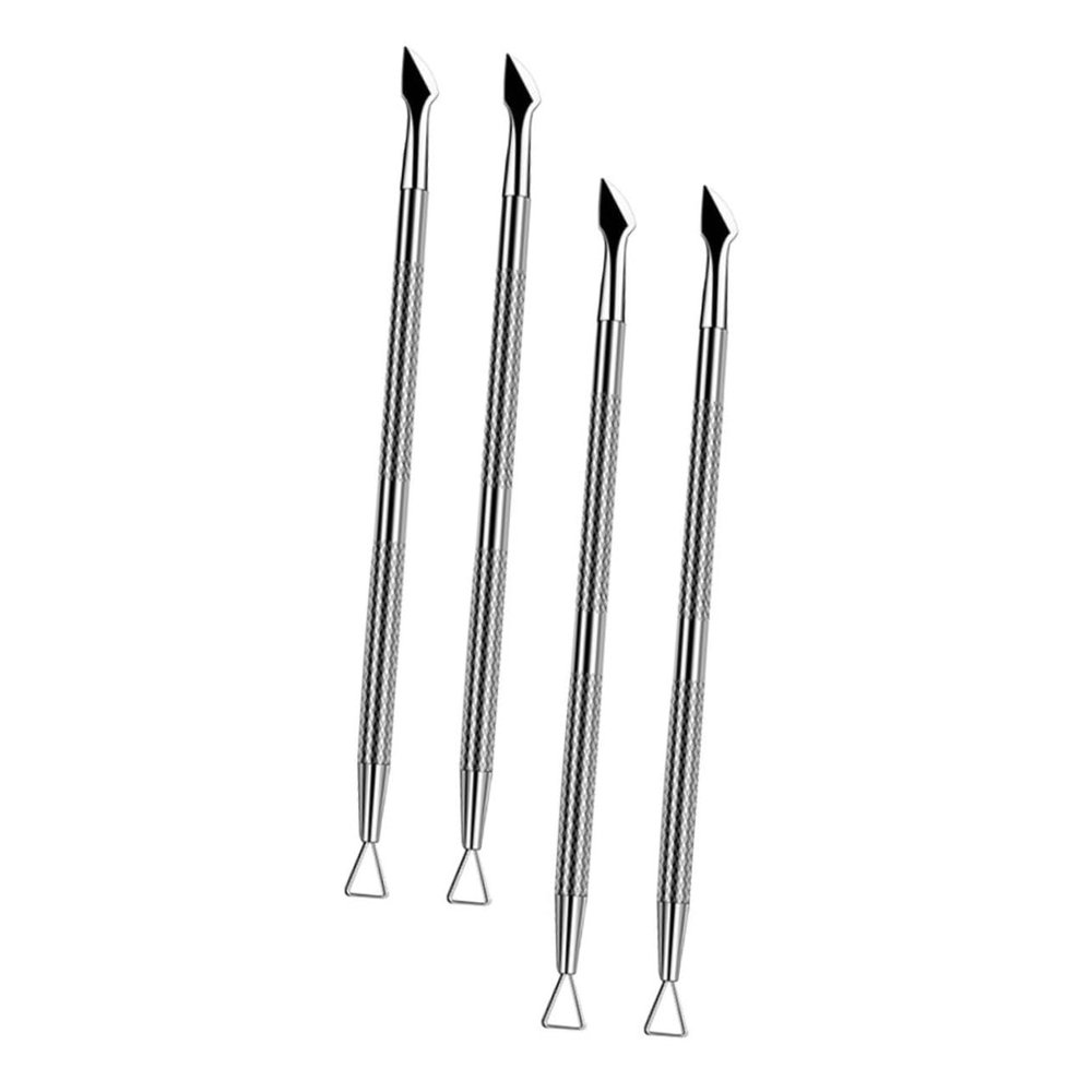 BIUDECO 4pcs Cuticle and Nail Art Tools for Manicure and Pedicure Double-ended Stainless Steel Cuticle Remover for Home and Salon Use for Dead Skin Removal and Nail Care