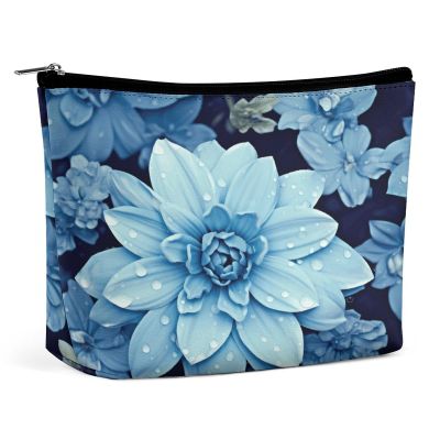DMHVGEW Cosmetic Bag for Women Makeup Bag Organizer Mini Makeup Pouch for Purse Blue Flower Printed Portable Cosmetic Pouch