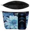 DMHVGEW Cosmetic Bag for Women Makeup Bag Organizer Mini Makeup Pouch for Purse Blue Flower Printed Portable Cosmetic Pouch view 3