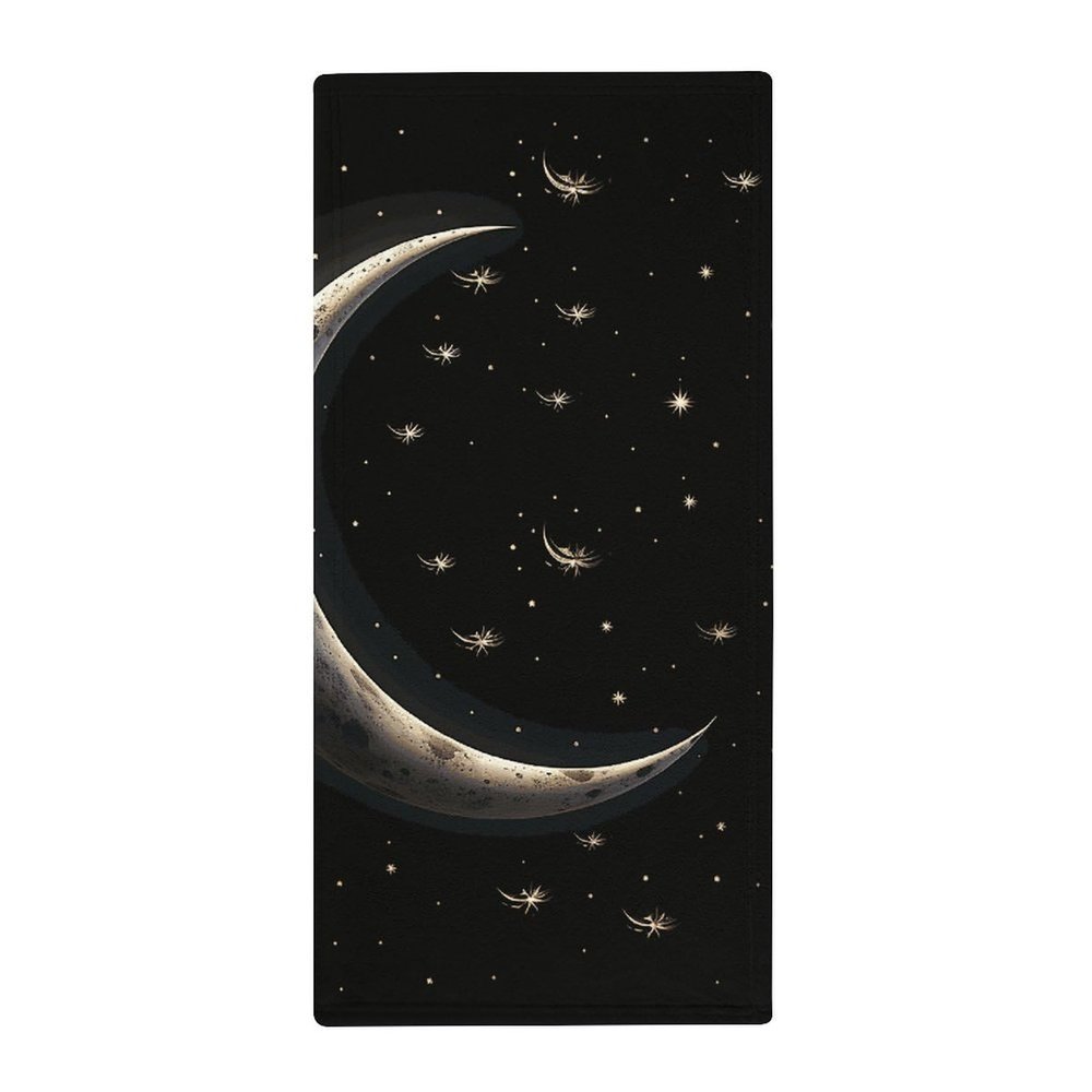 ADASGHBY Facial Towels Quick Drying Bath Towel Ultra Soft Highly Absorban Crescent Moon on Black Background Hand Towels for Gym Travel Camp Pool