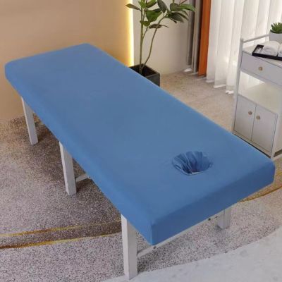 Blue,80x190cm/2.6x6.2ft,Beauty Bed Cover Thicken Cotton Massage Bed Cover with Face Hole,Washable Massage Table Cover Reusable Spa Massage Fitted Sheets with Hole Breather