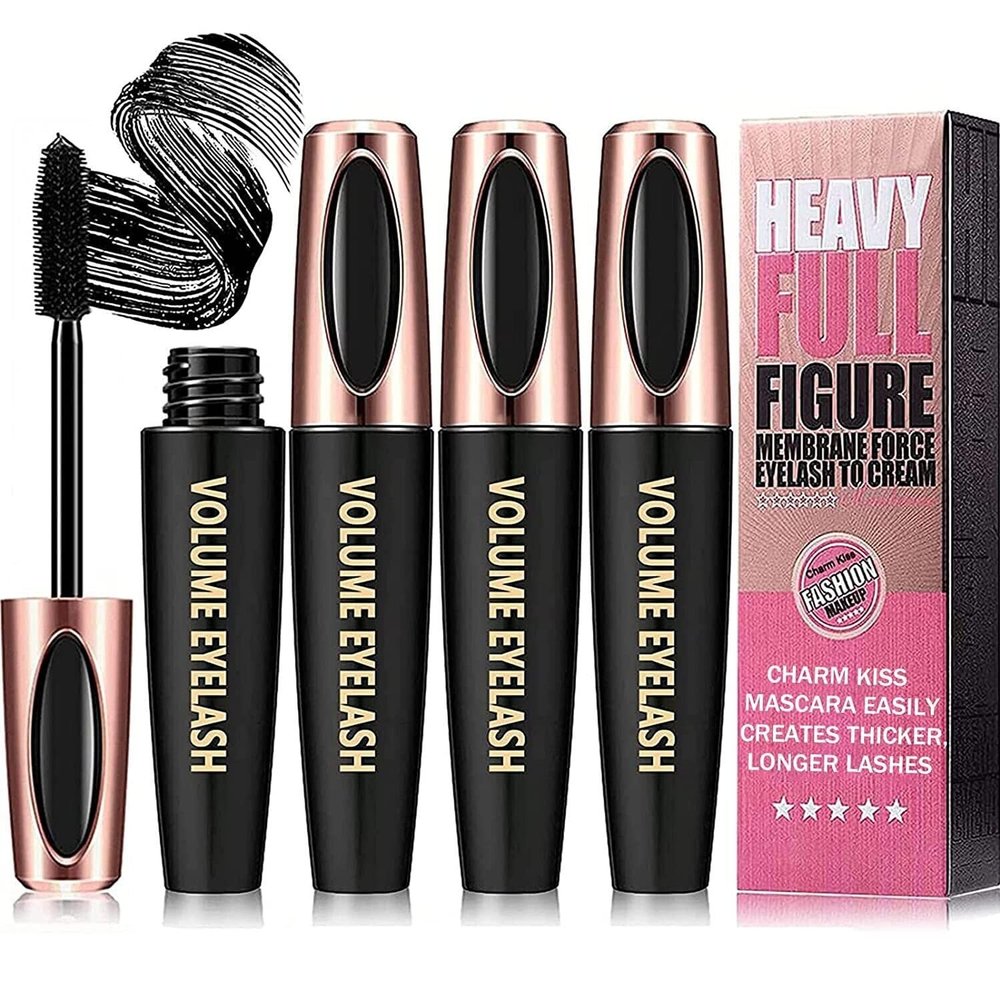 4D Silk Fiber Lash Mascara Waterproof Smudge-Proof Long-Lasting Eyelash Extension Makeup for Thicker Voluminous Dramatic Lashes Hypoallergenic Formula Black Mascara 3 Pack