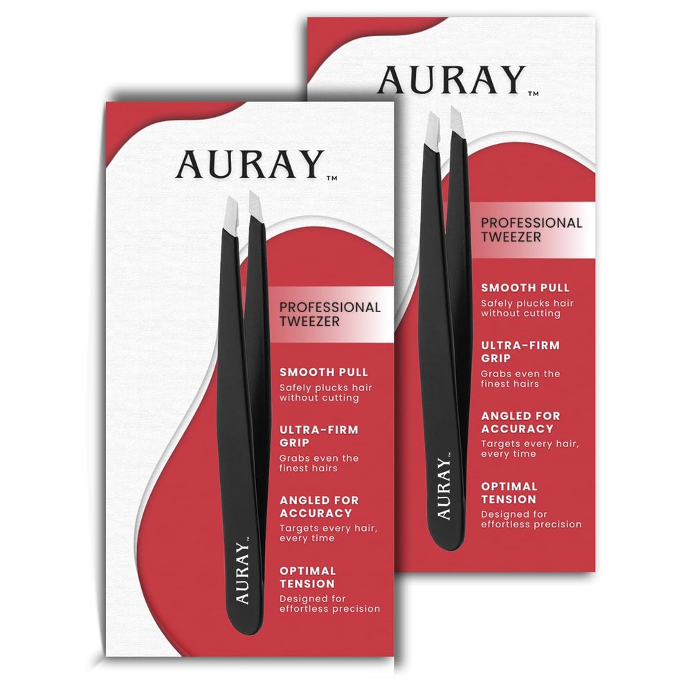 Eyebrow Tweezers Women Facial Hair, Stainless Steel Facial Hair Removal Precision Tweezer for Men & Women in Black, Slanted Tip Eyebrow Plucker for Easy Plucking, Professional Tweezers by AURAY (2)