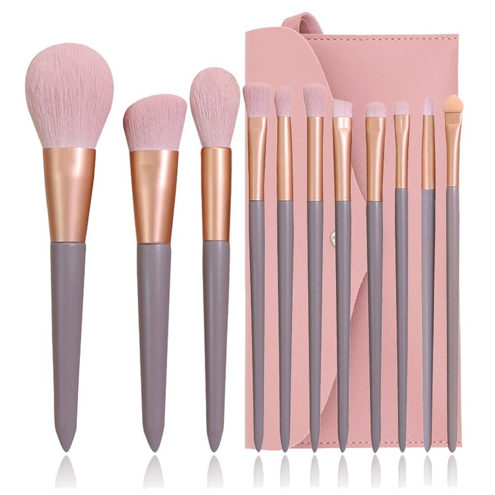 DUYHBAWRS 11 Pieces of Milk Tea Powder Makeup Brush Set Eye Shadow Brush Complete Set of Beauty Tools