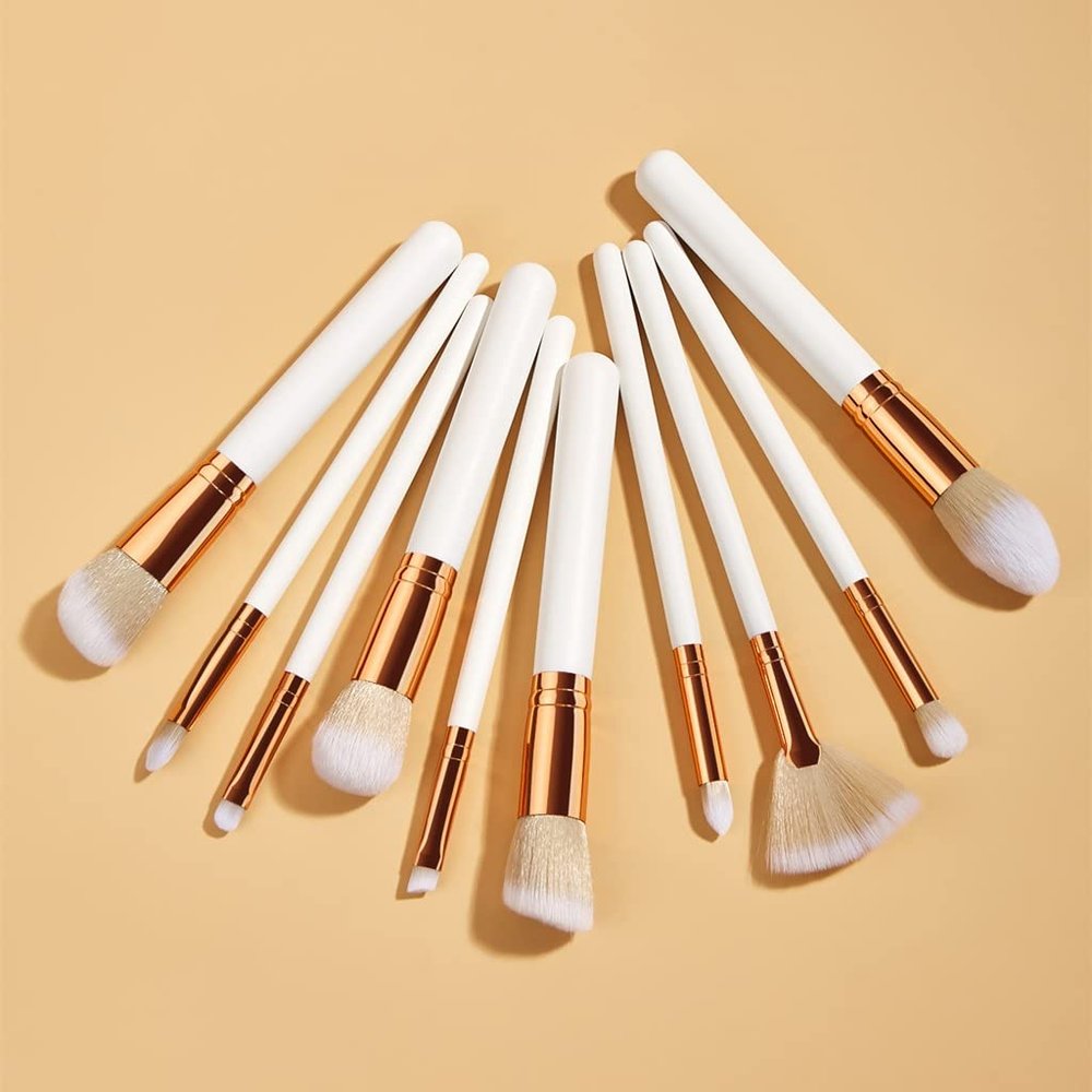 10pcs Makeup Brushes Set White Gold Cosmetic Brush Powder Foundation Blush Eyeshadow Eyebrow Fan Beauty Tools