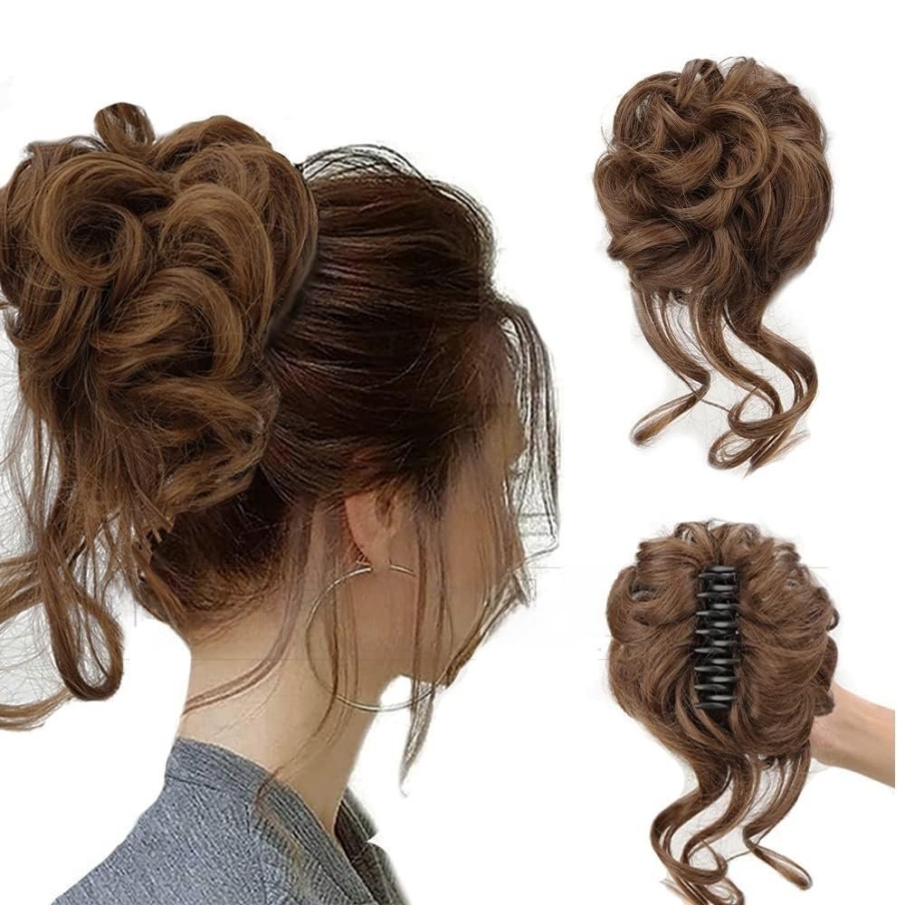 LPOCIKZADEC Messy bun Hair Piece, Wig Ball Head Women's Fashion Big Grip Long Beard Messy Curly Hair Ring Women's Hair bun Curly Hair Bag,Hair bun Wig(Medium Brown)