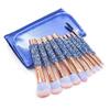 10pcs Diamond Makeup Brushes Set Glitter Shiny Crystal Brush with PU Bag Foundation Blush Kit(Argento) view 3