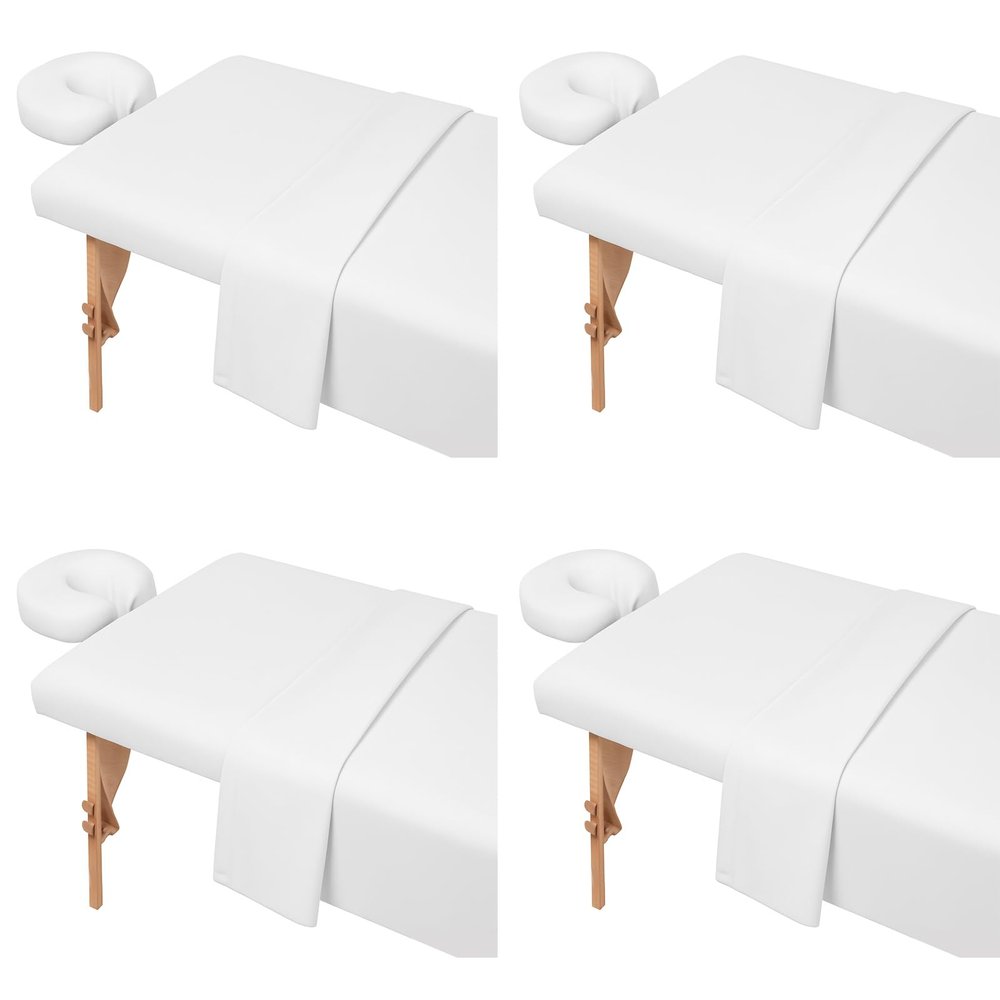 4 Sets Microfiber Massage Table Sheets Set 3 Piece Set Includes Premium Massage Table Cover Fitted Sheet and Fitted Face Rest Cover (White)
