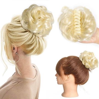 yanzhuen001 Bun Wig, Messy Bun Synthetic Hairpiece - Curly Bride Hair Bag for Women - Voluminous & Stylish Look,Messy Bun Wig(Gold)
