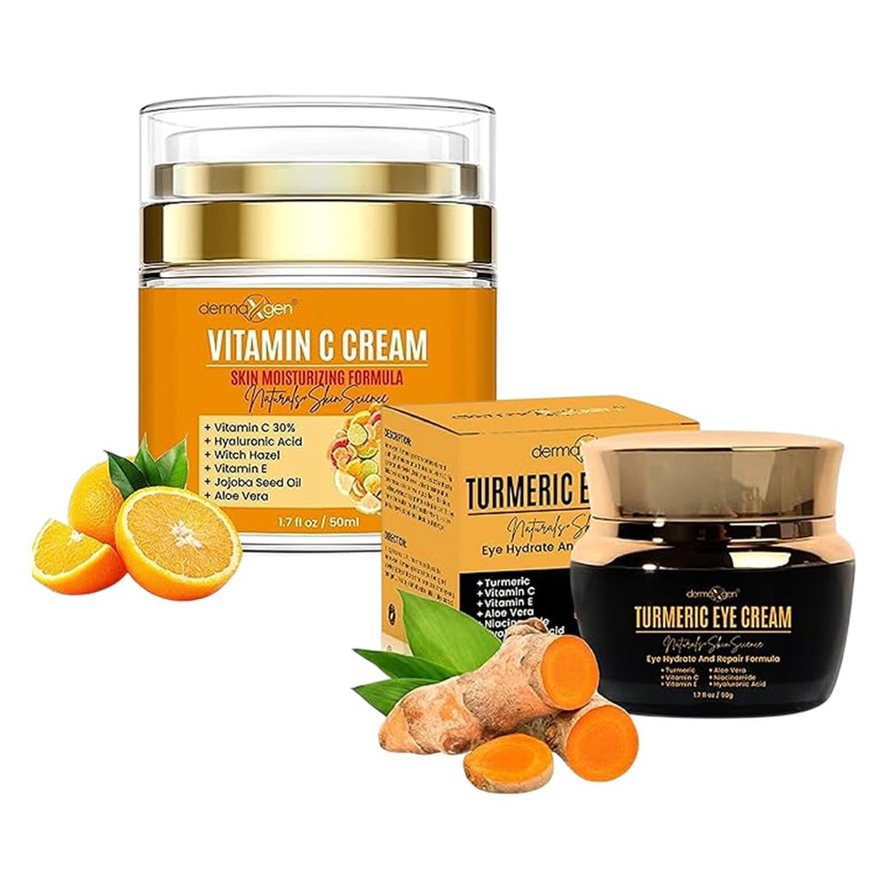 DERMAXGEN Vitamin C Moisturizing Cream & Turmeric Eye Cream Set Hydrating Skincare Duo for All Skin Types, Targeting Dullness, Puffiness & Fine Lines.