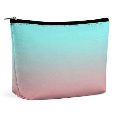 Makeup Bag for Women, Modern Aqua and Coral Gradient Cosmetic Case Adorable Roomy Zipper Pouch Portable Travel Organizer Accessories