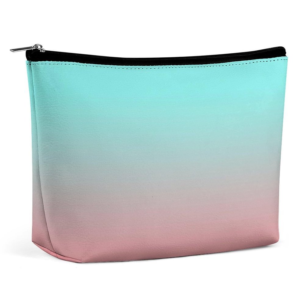 Makeup Bag for Women, Modern Aqua and Coral Gradient Cosmetic Case Adorable Roomy Zipper Pouch Portable Travel Organizer Accessories