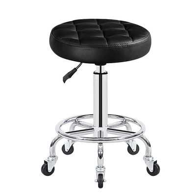 Aikimfuly Adjustable Rolling Swivel Stool with Wheels - PU Leather Round Seat - Hydraulic Office Drafting Chair for Medical Spa, Salon, and Tattoo Use