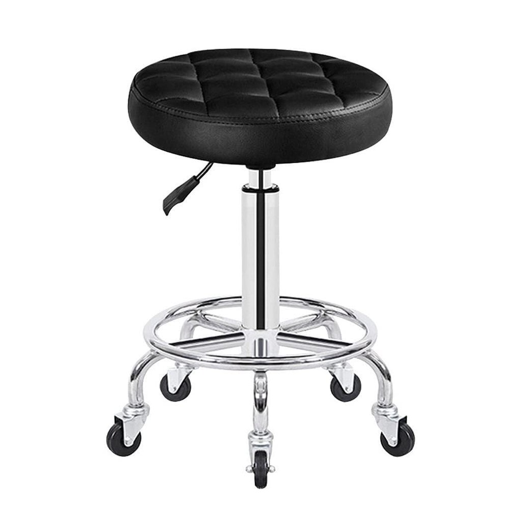 Aikimfuly Adjustable Rolling Swivel Stool with Wheels - PU Leather Round Seat - Hydraulic Office Drafting Chair for Medical Spa, Salon, and Tattoo Use