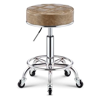 Aikimfuly Adjustable Height Rolling Swivel Stool with Foot Rest - PU Leather Round Ottoman Seat for Kitchen, Salon, Bar, Office