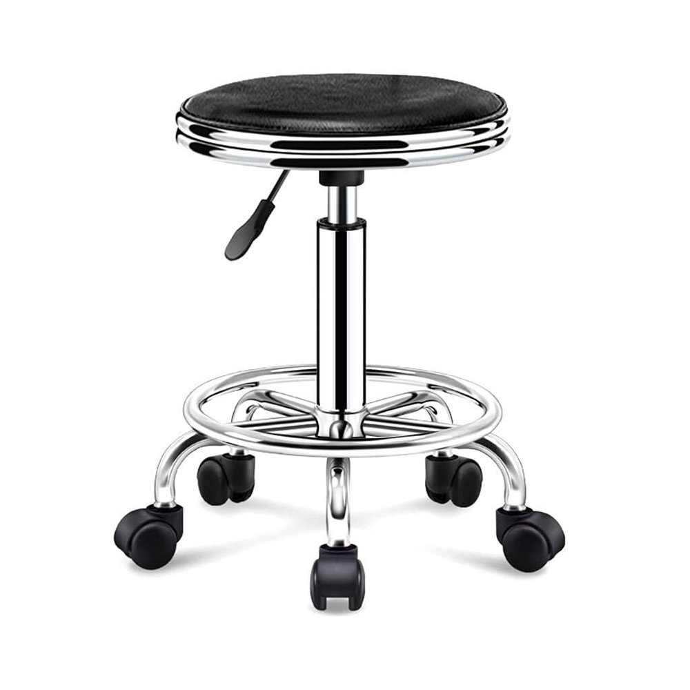 Aikimfuly Adjustable Height Rolling Stool Chair with Back Cushion - PU Leather Swivel Chair for Office, Kitchen, and Drafting Shop