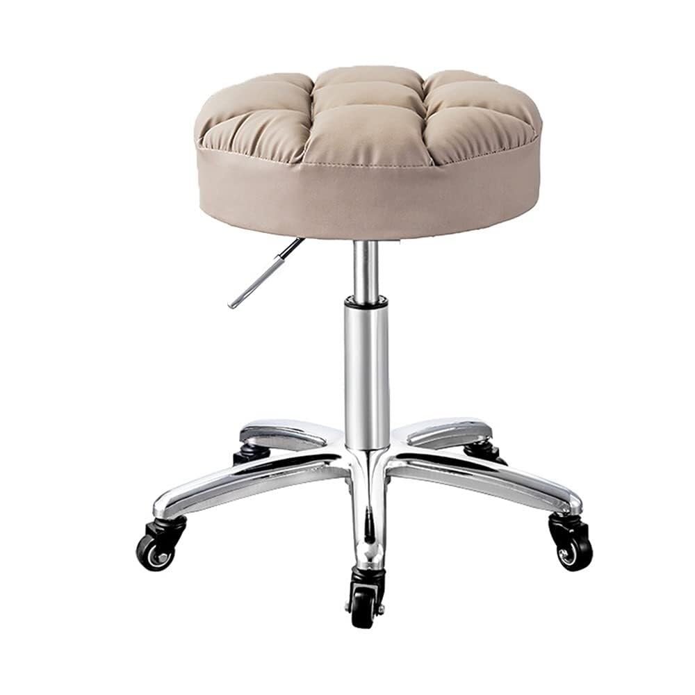 Aikimfuly Adjustable Rolling Salon Stool Chair with Wheels - Swivel Drafting Stool for Workbench, Massage, Spa, Tattoo, and Photography(Beige)