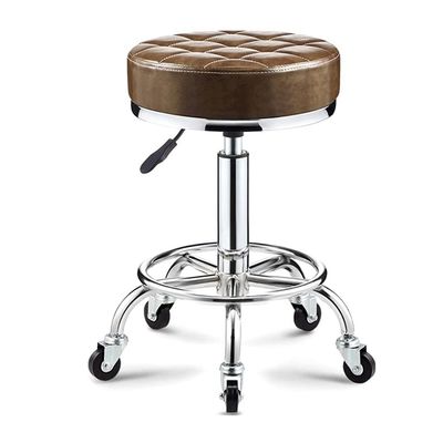 Aikimfuly Adjustable Rolling Shop Stool with Wheels - Swivel Salon Chair for Drafting, Massage, Tattoo, and Photography(Brown)