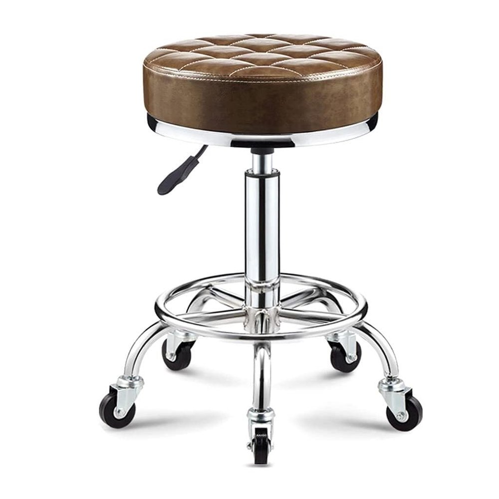 Aikimfuly Adjustable Rolling Shop Stool with Wheels - Swivel Salon Chair for Drafting, Massage, Tattoo, and Photography(Brown)