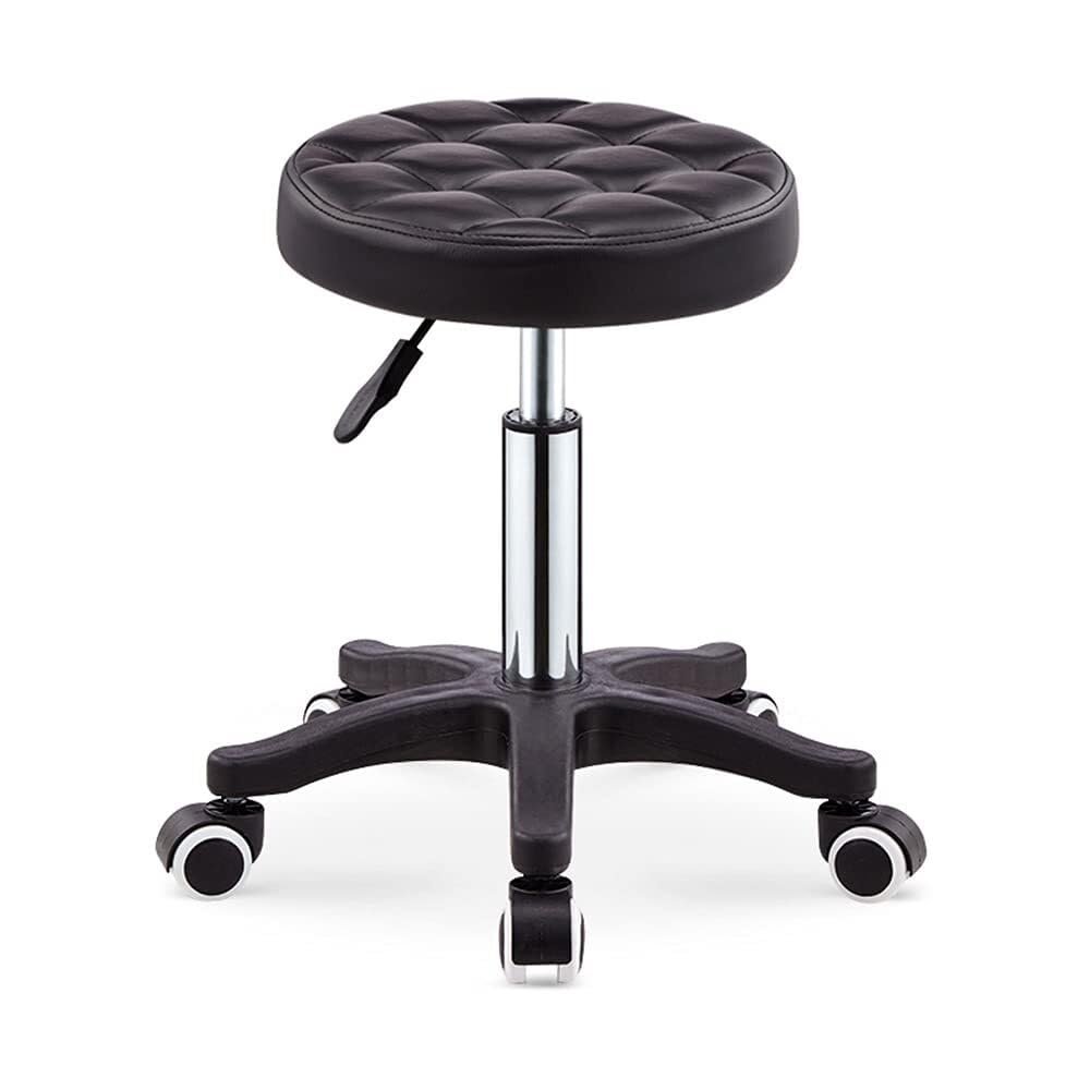 Aikimfuly Adjustable Rolling Salon Stool Chair with Wheels - Swivel Drafting Stool for Workbench, Massage, Spa, Tattoo, and Photography(Black1)
