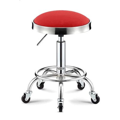 Aikimfuly Adjustable Rolling Shop Stool with Wheels - Swivel Salon Chair for Drafting, Massage, Tattoo, and Photography(Red)