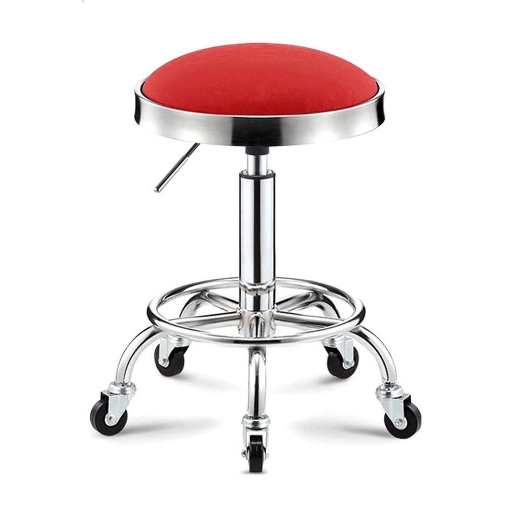 Aikimfuly Adjustable Rolling Shop Stool with Wheels - Swivel Salon Chair for Drafting, Massage, Tattoo, and Photography(Red)