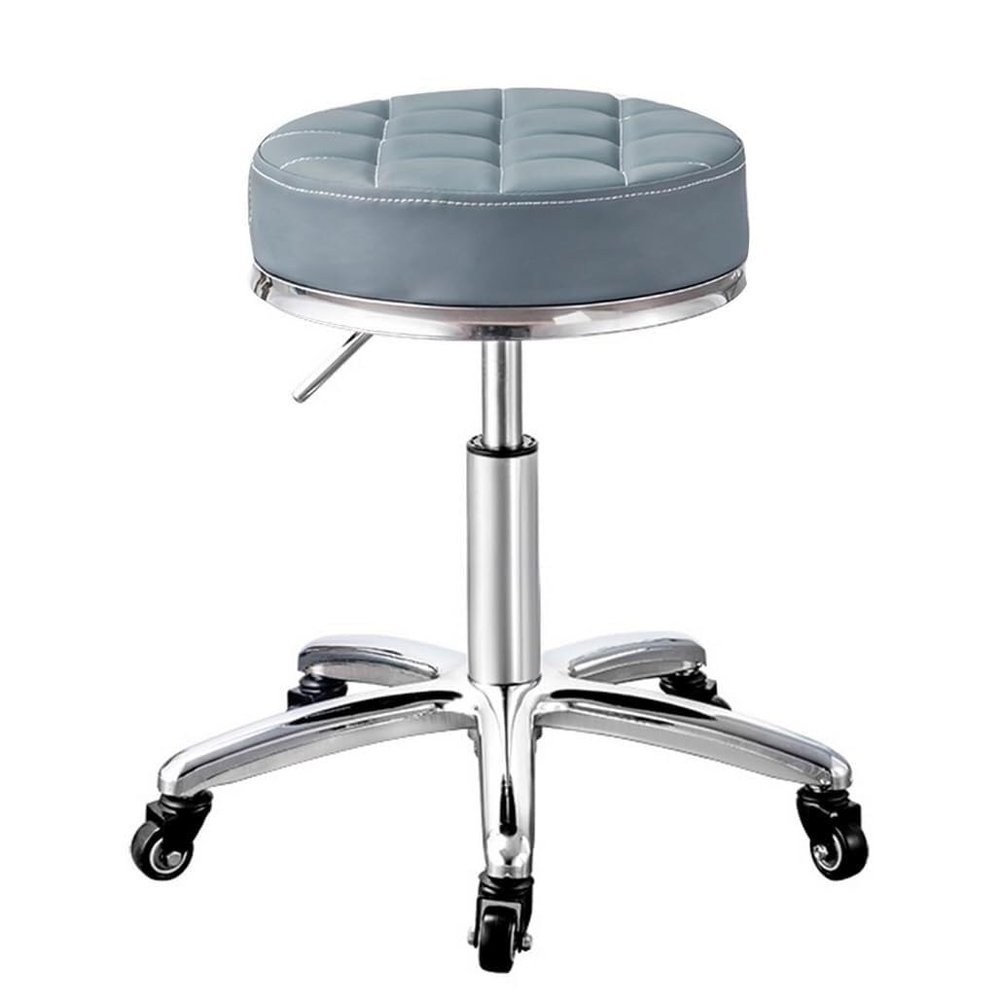 Aikimfuly Adjustable Rolling Stool with PU Leather Cushion - Height Adjustable Round Chair for Tattoo, Massage, Salon, and Medical Spa Use