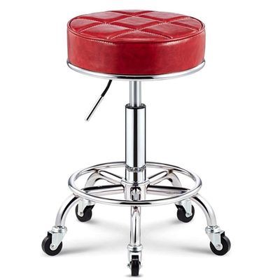 Aikimfuly Adjustable Height Rolling Swivel Stool with Foot Rest - PU Leather Round Ottoman Seat for Kitchen, Salon, Bar, and Office