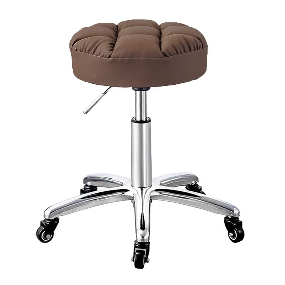 Aikimfuly Adjustable Height Swivel Rolling Stool with Scratch-Resistant PU Leather Seat - Office Drafting Chair with Wheels for Medical and Salon Use(Brown)