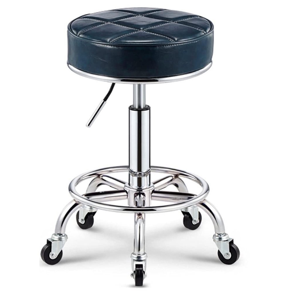 Aikimfuly Adjustable Rolling Swivel Stool with Foot Rest - PU Leather Round Ottoman Seat for Kitchen, Salon, Bar, Office