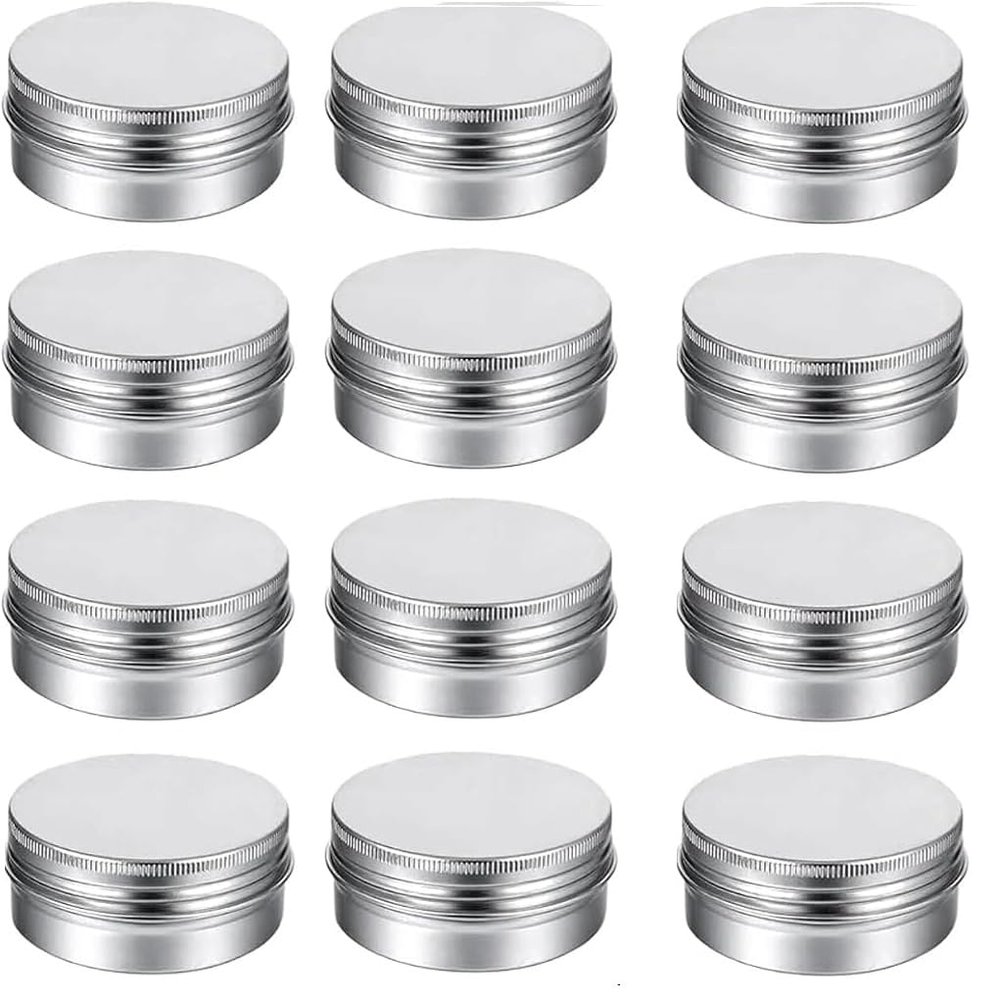 12 PCS Silver Tin Jar Empty Metal Round Container Refillable Bottle 15g Mini Cosmetic Sample Box with Screw Lid for Candle Lip Gloss Salve Makeup Eye Shadow Powder