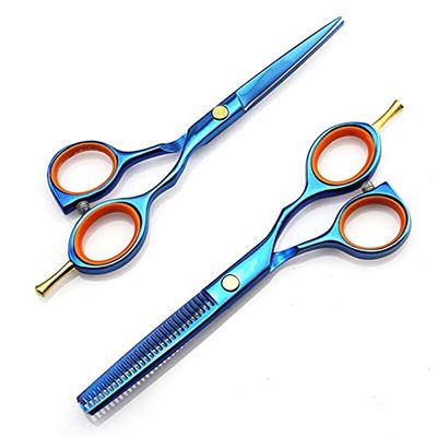 Hair Cutting Scissors, Professional japan 440c 5.5 inch blue cutting barber scisors haircut thinning shears hairdressing scissors BY