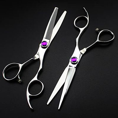 Hair Cutting Scissors, Professional japan 440c 6 inch purple cutting barber haircut thinning shears tools hairdressing scissors BY