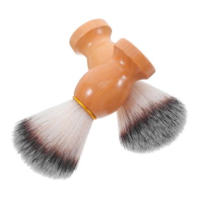 2pcs Beard Brush Shaving Brush for Safety Razor with Handle Khaki Wooden