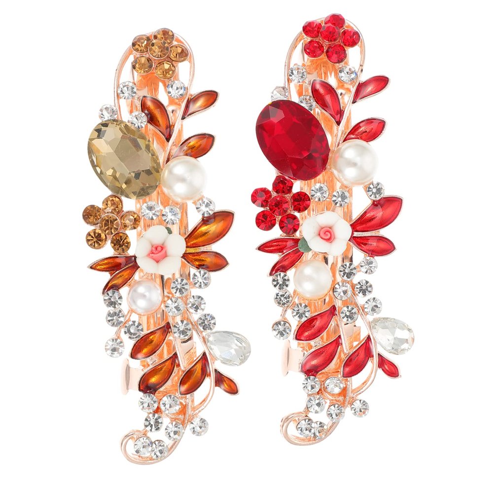 VINTORKY 2pcs Crystal Pearl Hair Grips Flower Hairpin for Valentine Day Hair Supplies