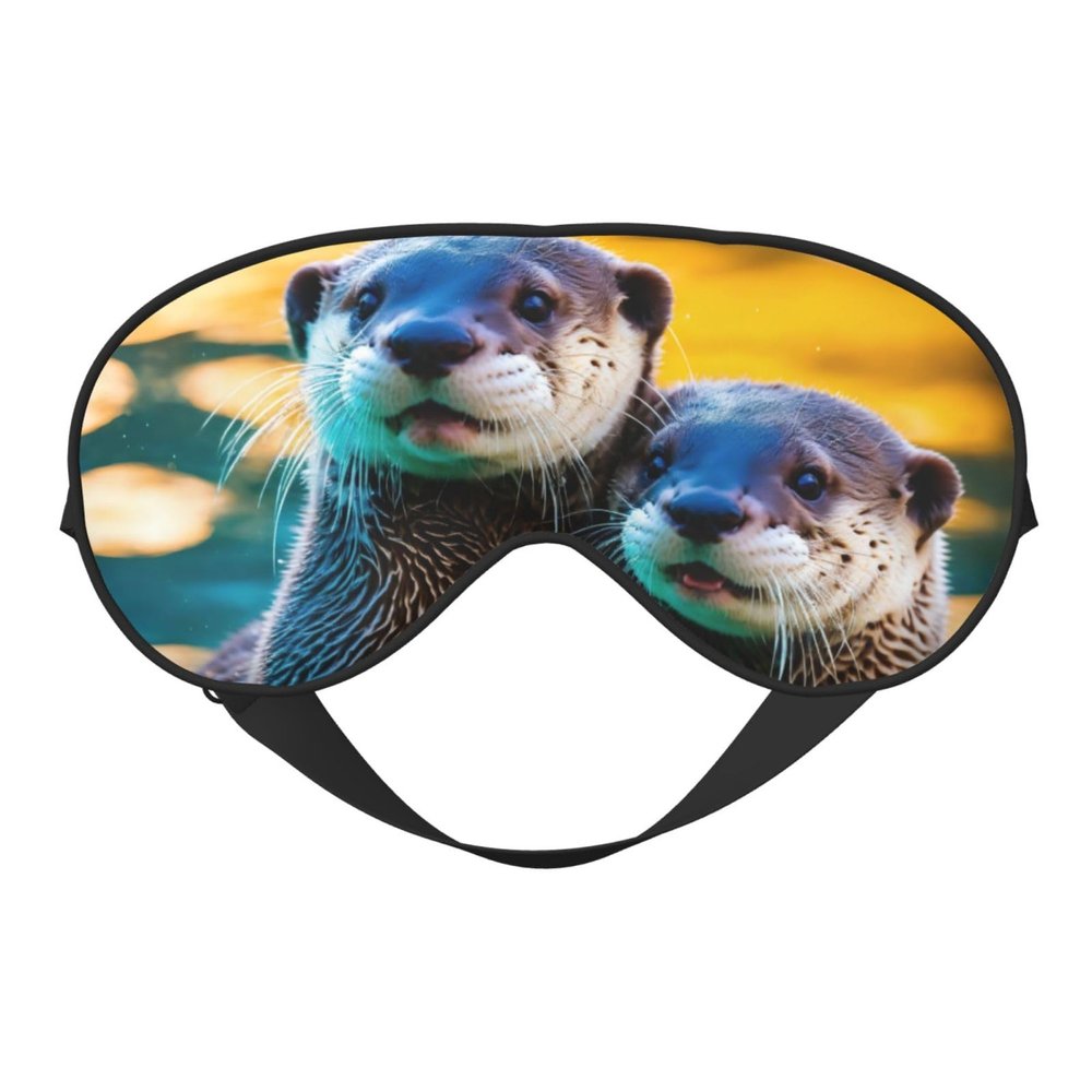 Animal Cute Brown Otters Print Eye Mask,Silk-Like Sleep Mask,Night Sleeping Mask for Men Women,for Sleep Relaxation