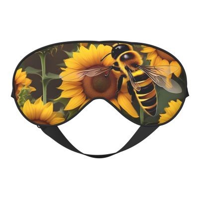 Bee & Sunflowers Print Eye Mask,Silk-Like Sleep Mask,Night Sleeping Mask for Men Women,for Sleep Relaxation