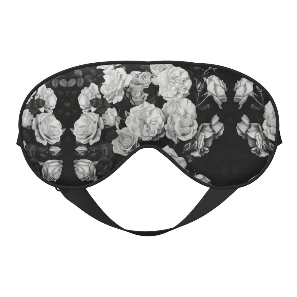 Black White Rose Print Eye Mask,Silk-Like Sleep Mask,Night Sleeping Mask for Men Women,for Sleep Relaxation