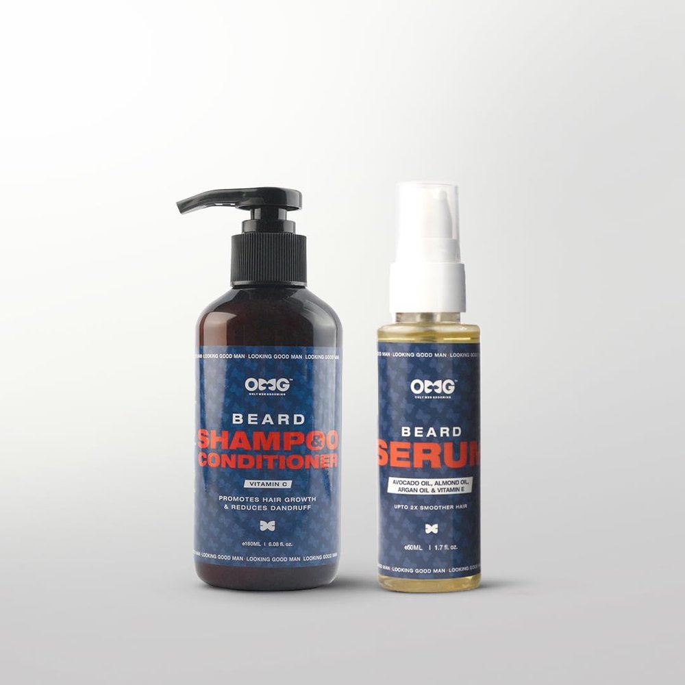 O.M.G/ Be=ard Shampoo & Conditioner 180ml and OMG Beard Serum 50ml Combo | Promotes Hair Growth, Gives Shine, Reduces Dandruff | Contains Natural Oils and Enriched with Vitamin E & Vitamin C