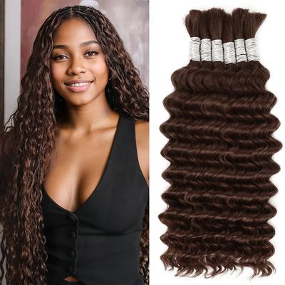Human Braiding Hair for Boho Braids Bulk Human Hair 6 Bundles/Pack 150g 22 Inch Deep Wave Bulk Boho Hair for Braiding Curly Knotless 12A Brazilian Virgin No Weft Wet and Wavy Chocolate Brown 4#
