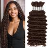 Human Braiding Hair for Boho Braids Bulk Human Hair 6 Bundles/Pack 150g 22 Inch Deep Wave Bulk Boho Hair for Braiding Curly Knotless 12A Brazilian Virgin No Weft Wet and Wavy Chocolate Brown 4# view 1