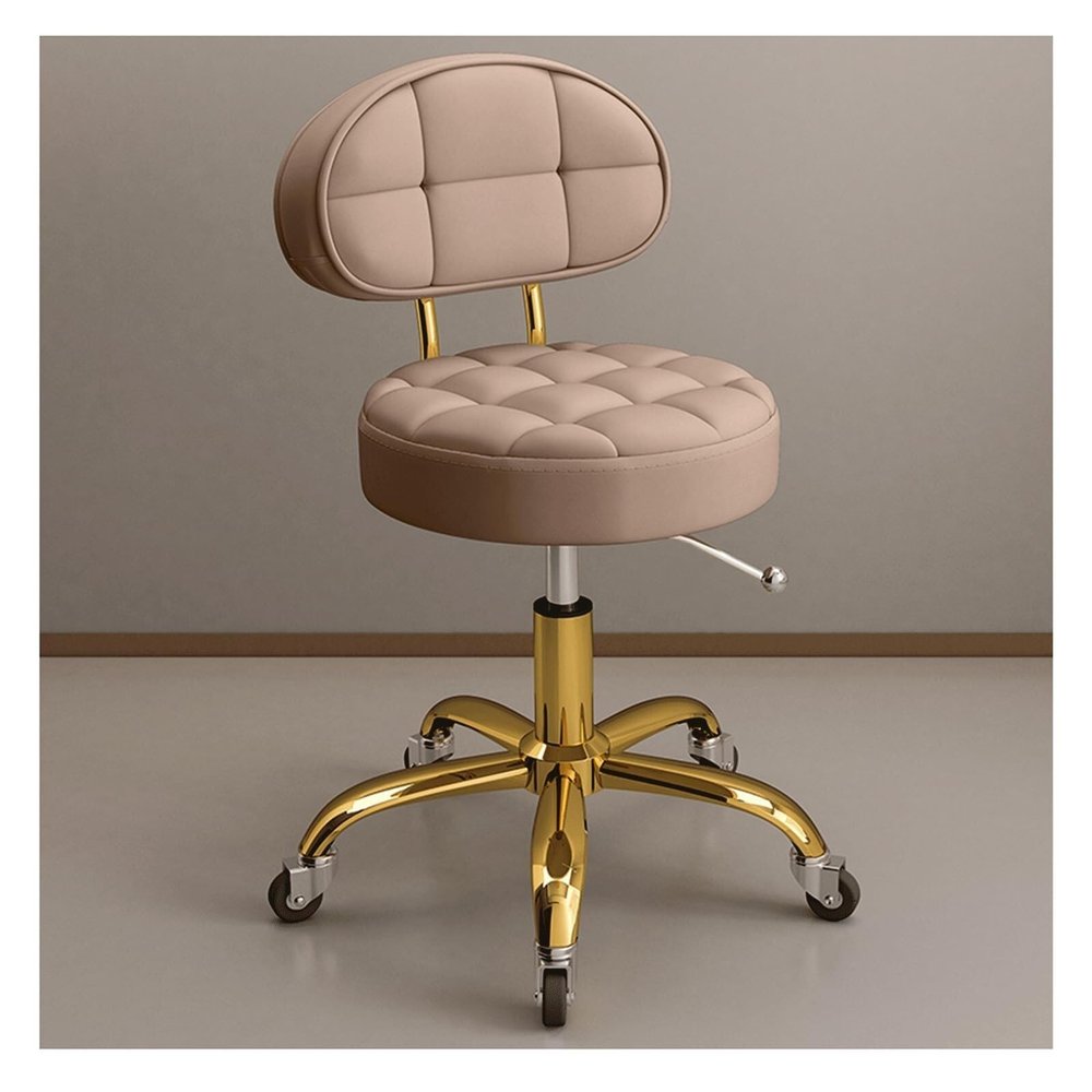 Adjustable Rolling Stool - Hydraulic Swivel Chair with Back Support & Wheels for Salon, Spa, Tattoo, Ergonomic Design for Comfort, Metal Titanium Gold Finish