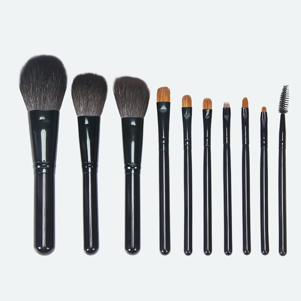 10 Makeup Brushes Set Wooden Handle Makeup Tools Beauty School Makeup Brushes(Argento)
